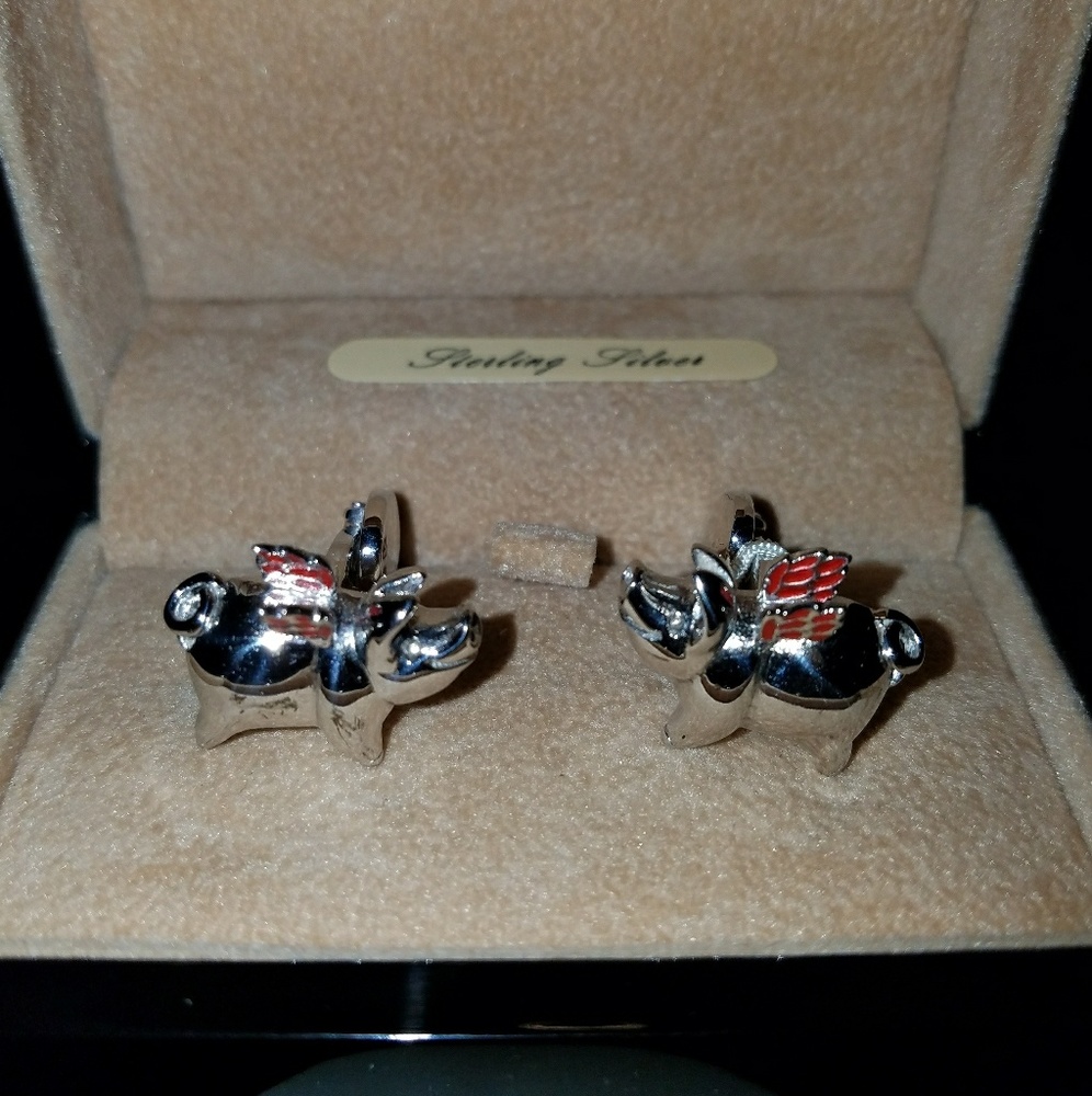 Sterling Silver Flying Pig Cufflinks